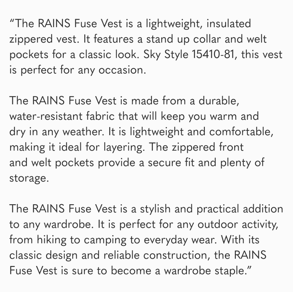 NWT Rains Fuse Waterproof Puffer Vest Unisex Sky Medium - Picture 9 of 9